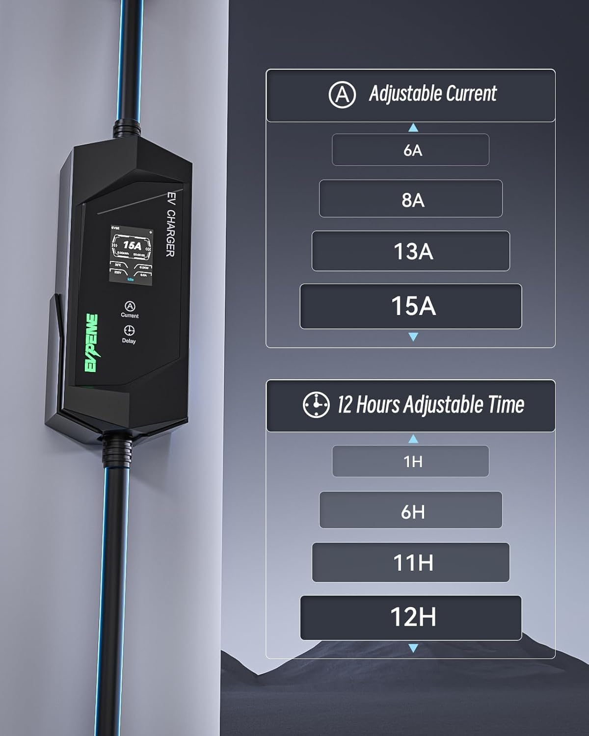 EVPEIWE Type 2 EV Charger 10A/15A EV Charging Cable with Australian 15A Plug/10A Adapter Adjustable Current Portable Type 2 Charger for Tesla BYD MG All IEC-62196 Evs, Black/5M image number 4