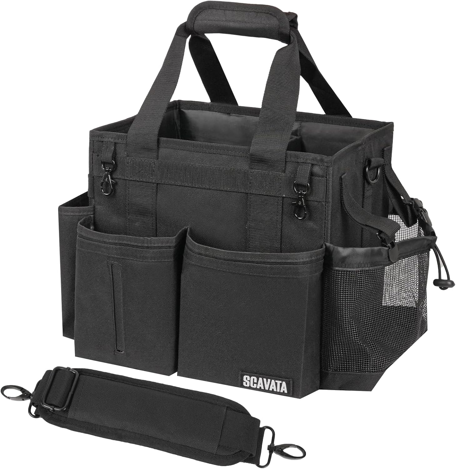 SCAVATA Compact Wearable Cleaning Caddy, Small Cleaning Caddy Supplies Organizer with Handle & Shoulder Straps for Housekeepers, under Sink & Car Cleaning Tool Organizers Bag (Armygreen)