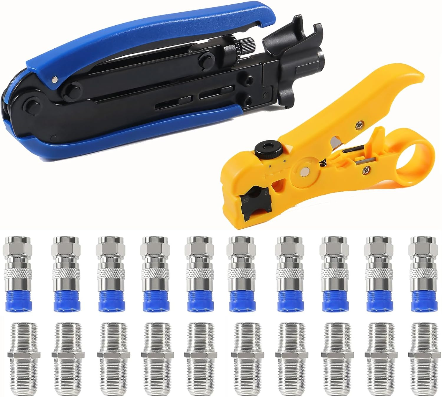 DIANN Coaxial Compression Tool Coax Cable Crimper Kit with 10Pcs F Male and 10Pcs Female to Female RG6 Connectors for RG7/11 and RG59/6/6Q image number 5