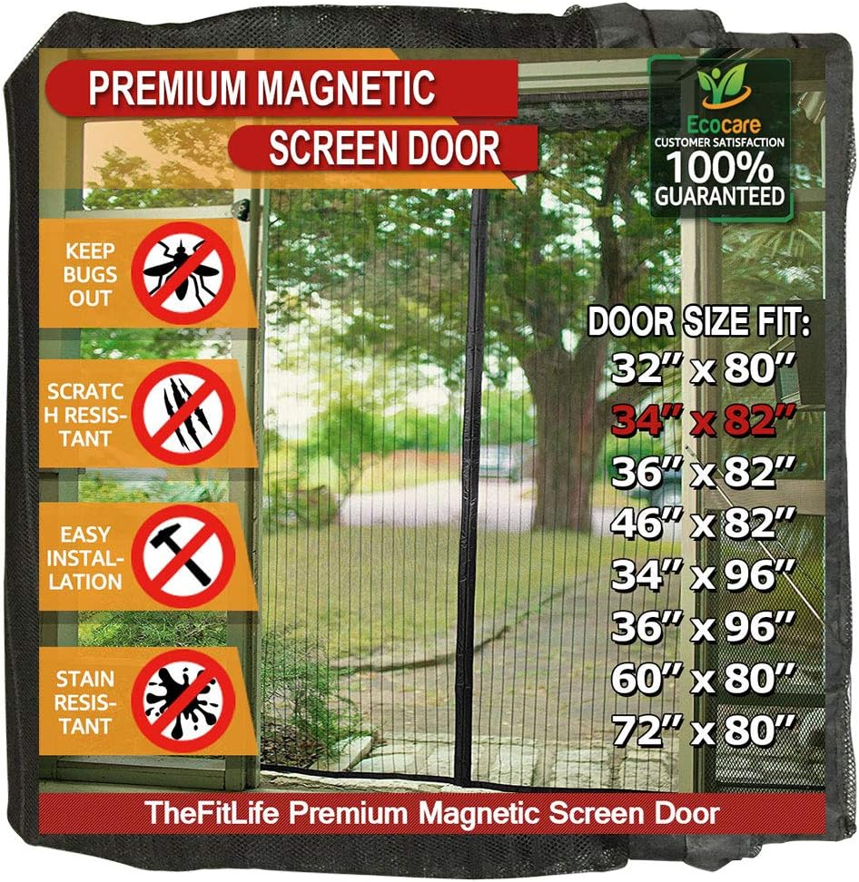 Thefitlife Magnetic Fly Screen for Door - Heavy Duty Mesh Curtain with Full Frame Hook and Loop and Powerful Magnets That Snap Shut Automatically｡ｭ (38"X97" Fits Door Size up to 36"X96" Max) image number 2