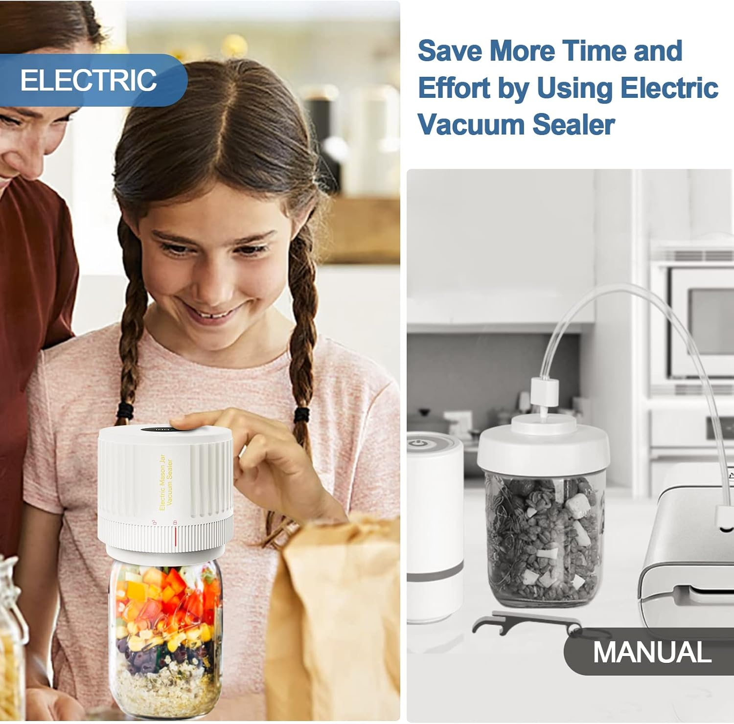 Electric Mason Jar Vacuum Sealer, Cordless Vacuum Sealer Kit for Wide-Mouth & Regular-Mouth Mason Jars, for Food Storage and Fermentation, White - Deep Blue image number 3