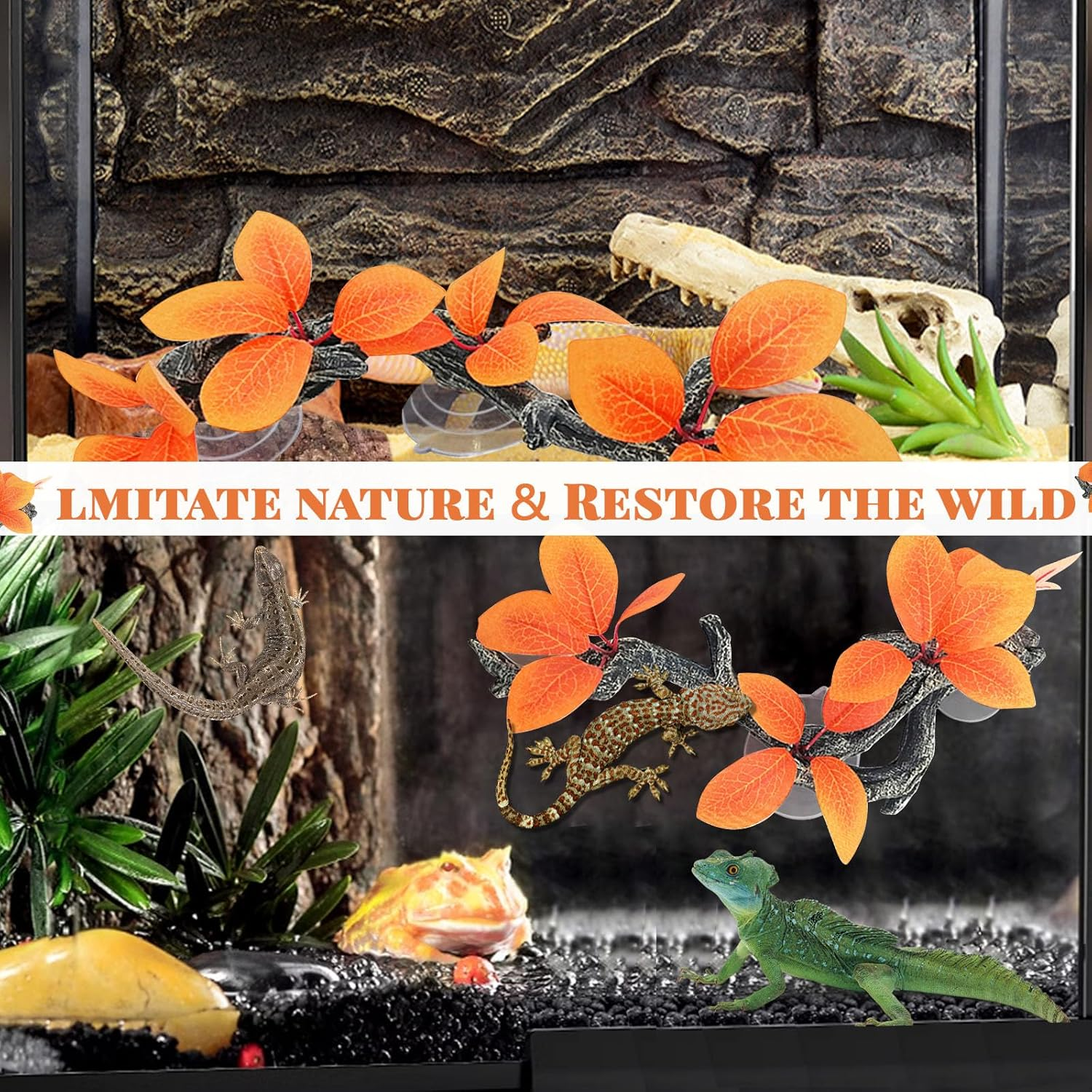 2Pcs Reptile Corner Branch, Reptile Climbing Decor Snake Climbing Branch, Reptiles Tank Accessories Terrarium Decorations Tree Branchs (Red) image number 6