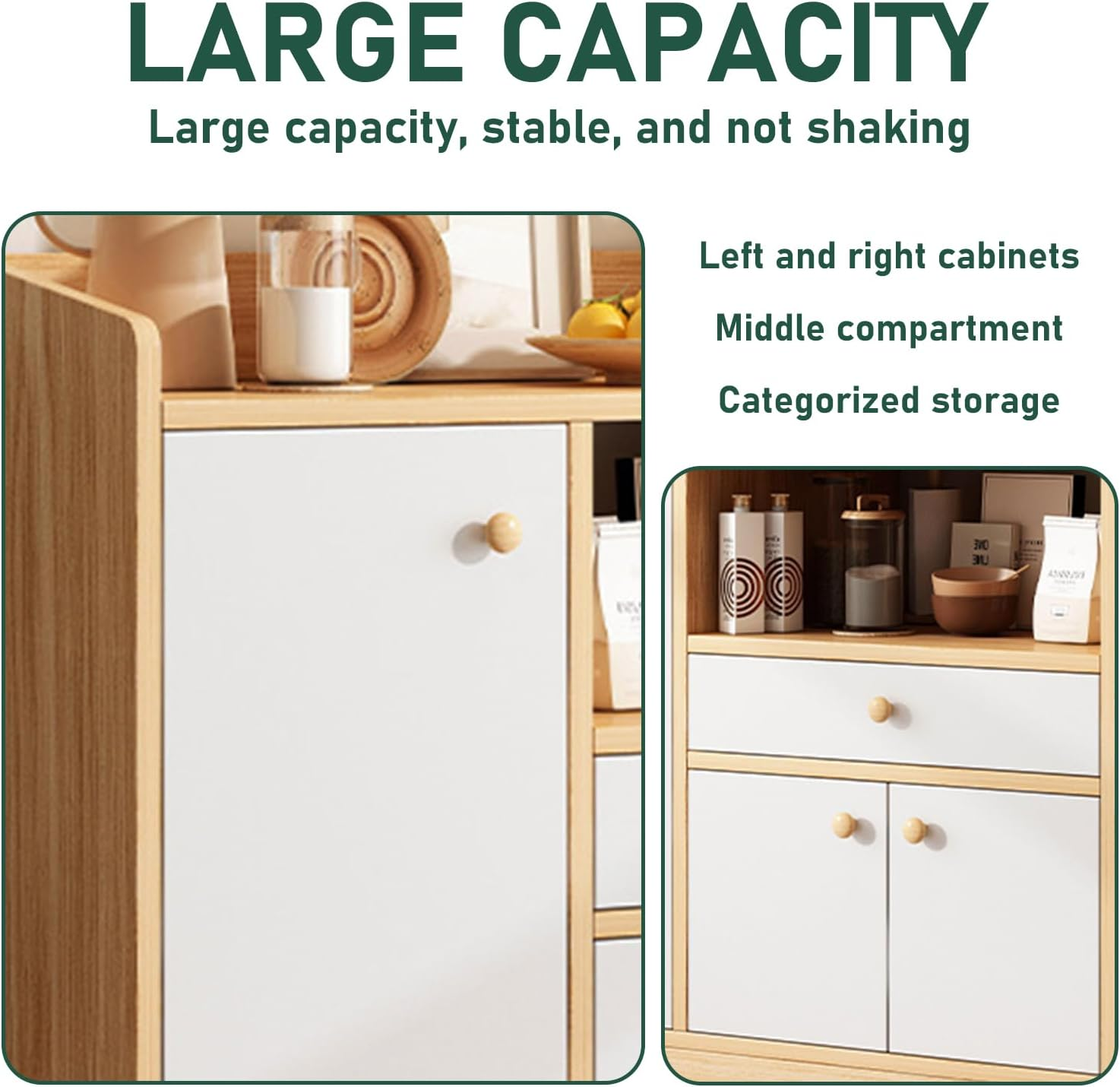 Uandhome Sideboard Cabinet,Modern Kitchen Storage Cabinet with 1 Drawer & 4 Doors for Microwave Oven,Tableware and Kitchens Utensils,Modern Storage Cabinets for Dining Room,Living Room & Kitchen image number 6