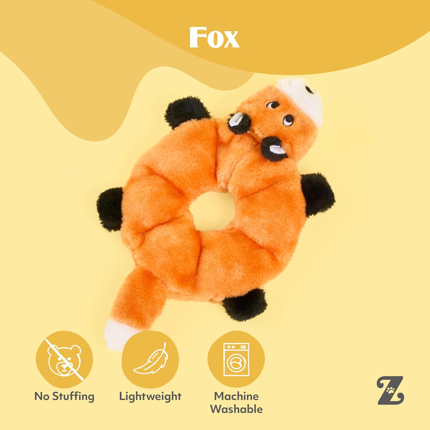 Zippypaws - Loopy - No Stuffing Squeaky Plush Dog Toy - for Small and Medium Dogs - Fox image number 1