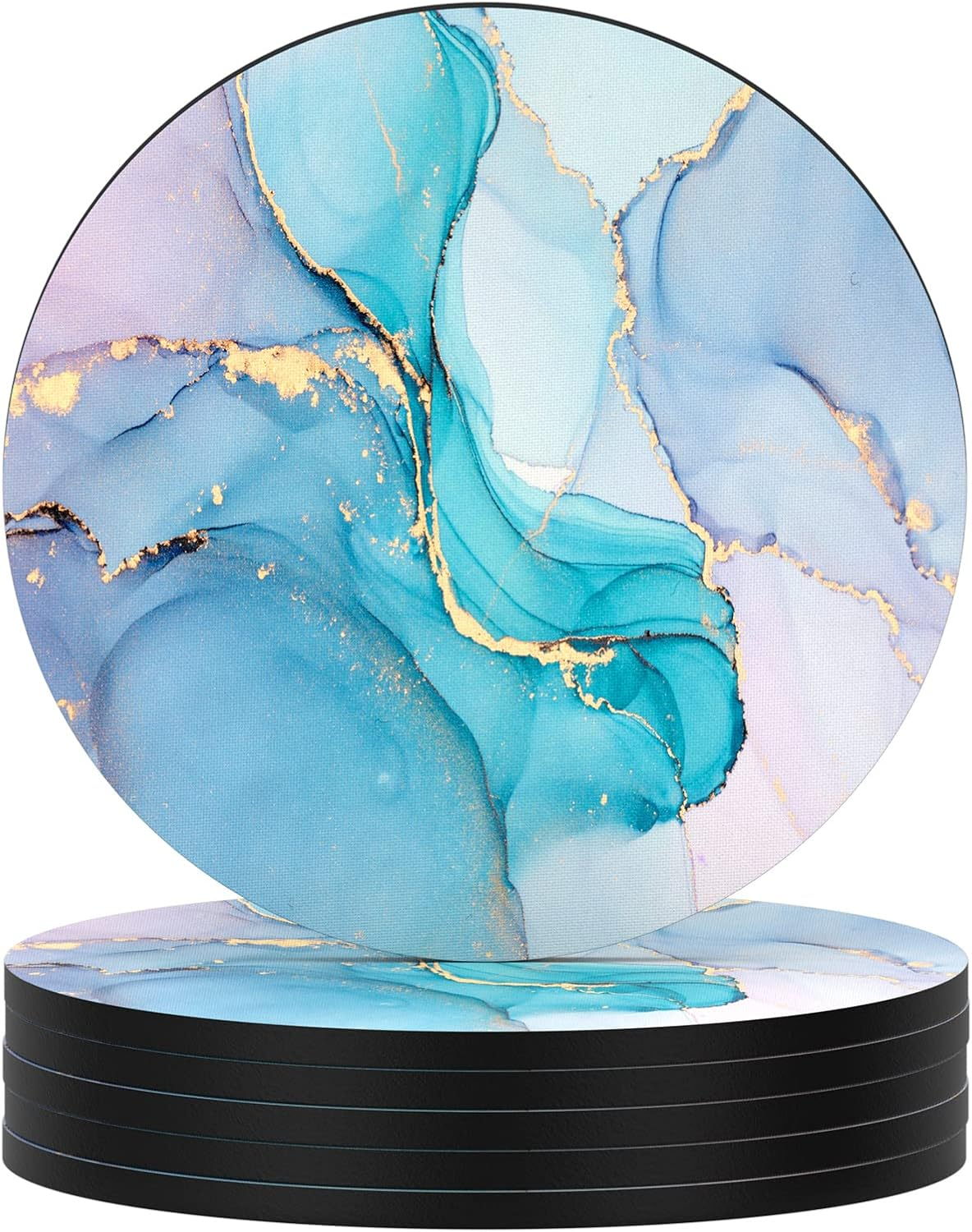 Nipichsha Coasters for Drinks, Set of 6 Cute Absorbent Rubber Drink Coasters for Cup with Non Slip Backing, Kitchen Home Decor Housewarming Gift, round 4 In, Pink Gilt