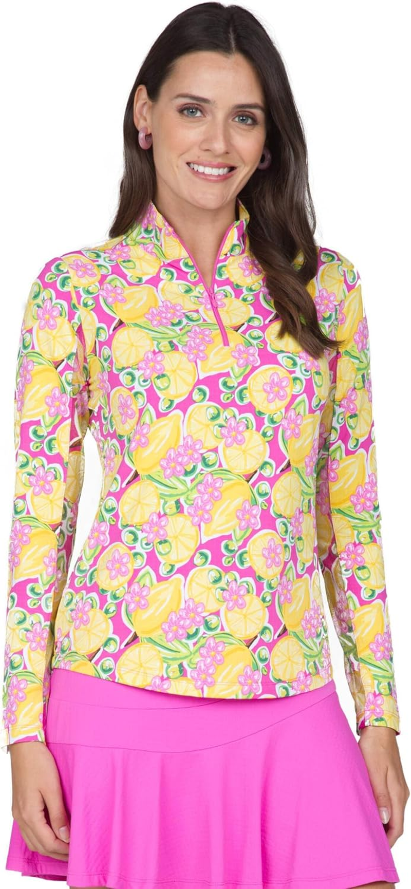 IBKUL Athleisure Wear Sun Protective UPF 50+ Icefil Cooling Tech Calista Print Long Sleeve Mock Neck Top &ndash; 10652 image number 3