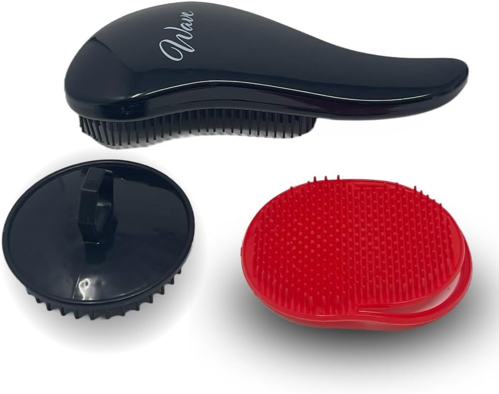 G.B.S Wave Detangling Brush Set for Curly Hair, Thick, Straight & Natural Hair - Gentle Detangler Hair Brush for Women, Kids & Toddlers with Flexible Bristles -Hairbrush for Wet & Dry Detangle