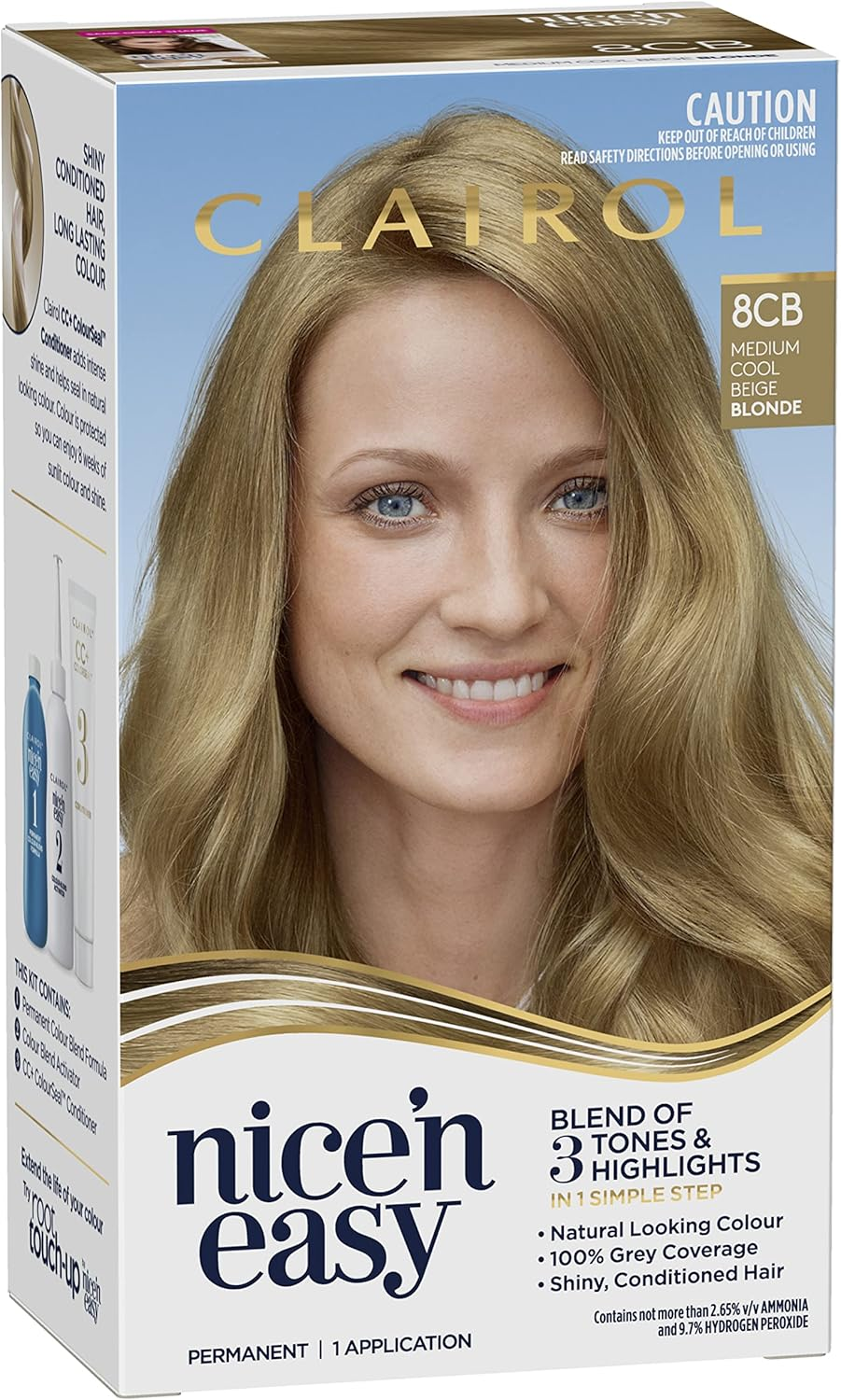 Clairol Nice 'N Easy Permanent Hair Colour 8CB Medium Champagne Blonde, 100% Grey Coverage, Natural Looking Hair Colour image number 1