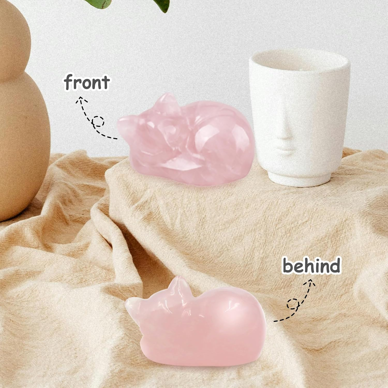 Crystal Cat Statue Decor, Healing Crystal Sleeping Cat Figurines, Cat Gifts for Women, Cute Desk Decor, Cat Sculpture Office Decor, Lucky Kitten Decoration for Cat Lover (Pink) image number 2