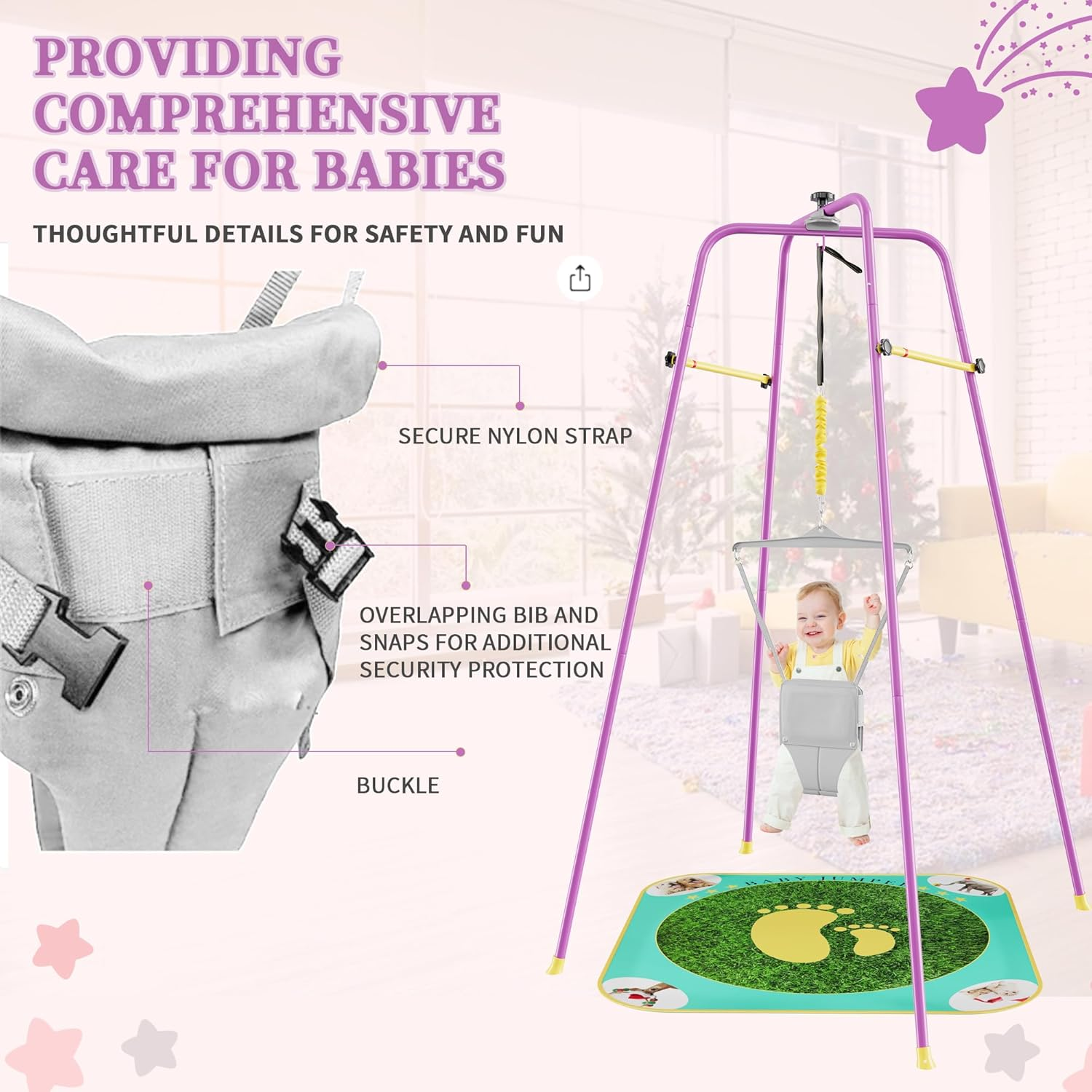 Baby Jumper with Stand &ndash; Height-Adjustable Bouncer & Exerciser for 6-24 Months, Indoor/Outdoor Use, Tool-Free Setup image number 4