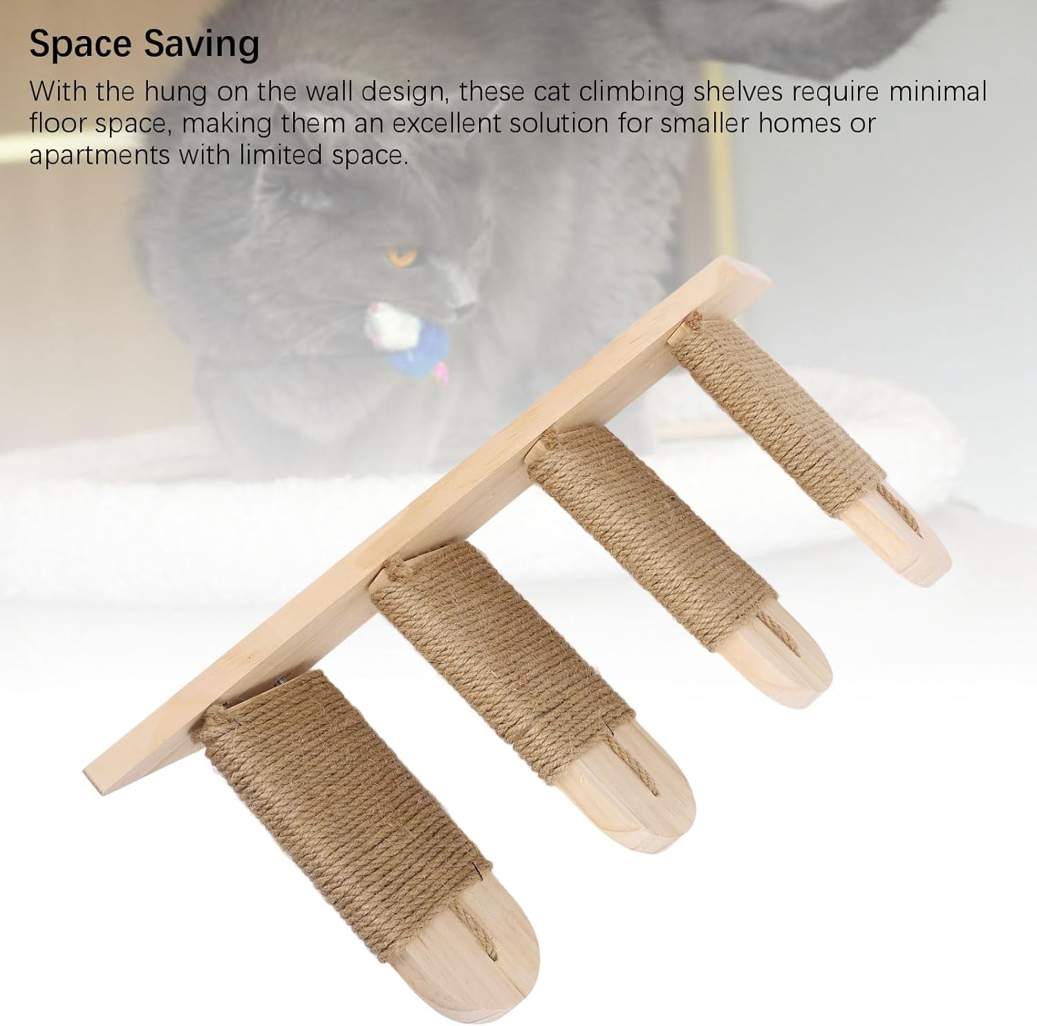 Cat Wall Mounted Climbing Shelves, Space Saving Cat Shelves and Cat Perches, Cat Wall Shelves with High Strength Pine Wood, Floating Cat Shelves for Home Apartment (4 Steps) image number 5