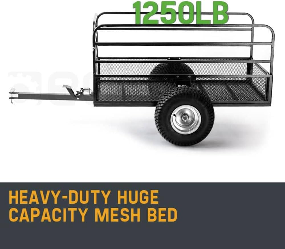 Plantcraft Dump Cart Mesh Towed Steel 1250LBS ATV Mower Trailer Garden Tray with Removable Side Rails image number 6