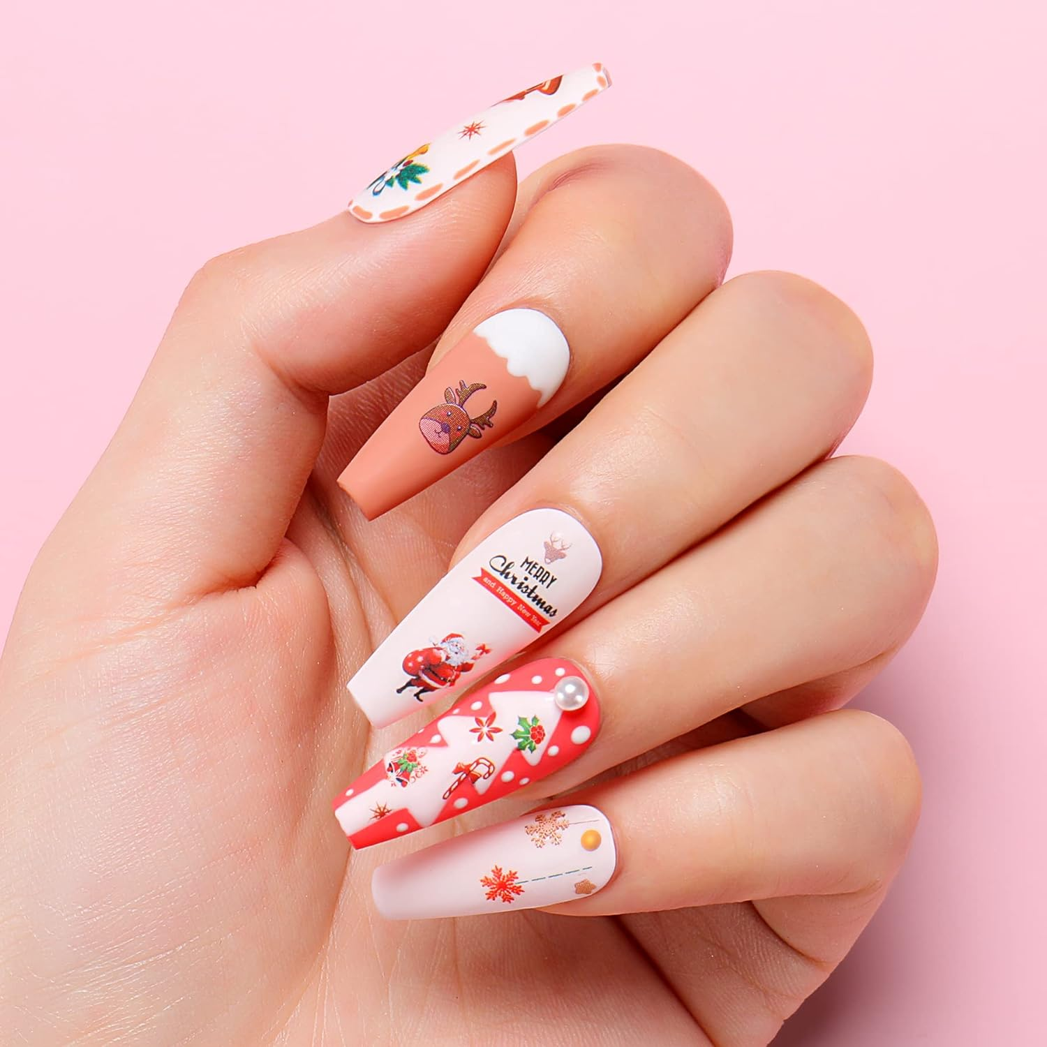 AIMEILI Christmas Nail Art Sticker 3D Snowflakes Nail Decals Colorful Snowmen Reindeer Bell Merry Christmas Tree Holiday Nail Stickers for Nail Art 40 Sheets image number 3