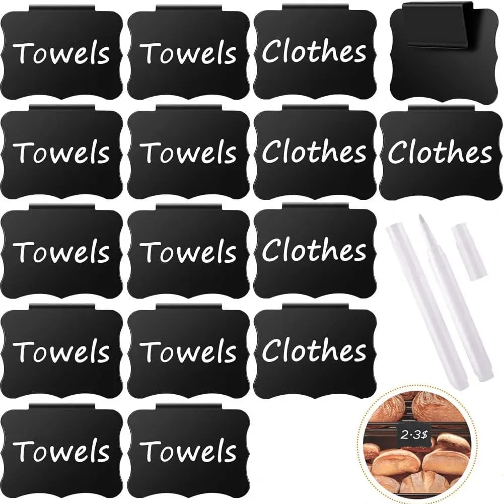 Dorischen 16 Pack Basket Labels Clip 2 White Pen,Removable Clip Label Holder, Reusable Tag Stickers for Pantry Organization and Storage Baskets Bin Labels image number 5
