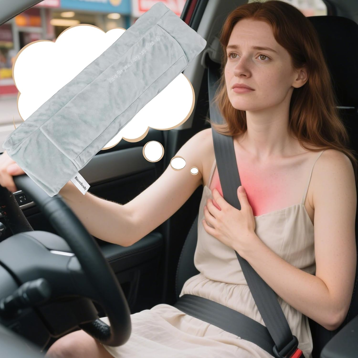 Roamready Seat Belt Pillow Post Surgery, Mastectomy Pillow for Hysterectomy Recovery Must Haves, Minky Protector for Breast Cancer, Heart Surgery Recovery Gifts, Light Gray image number 1