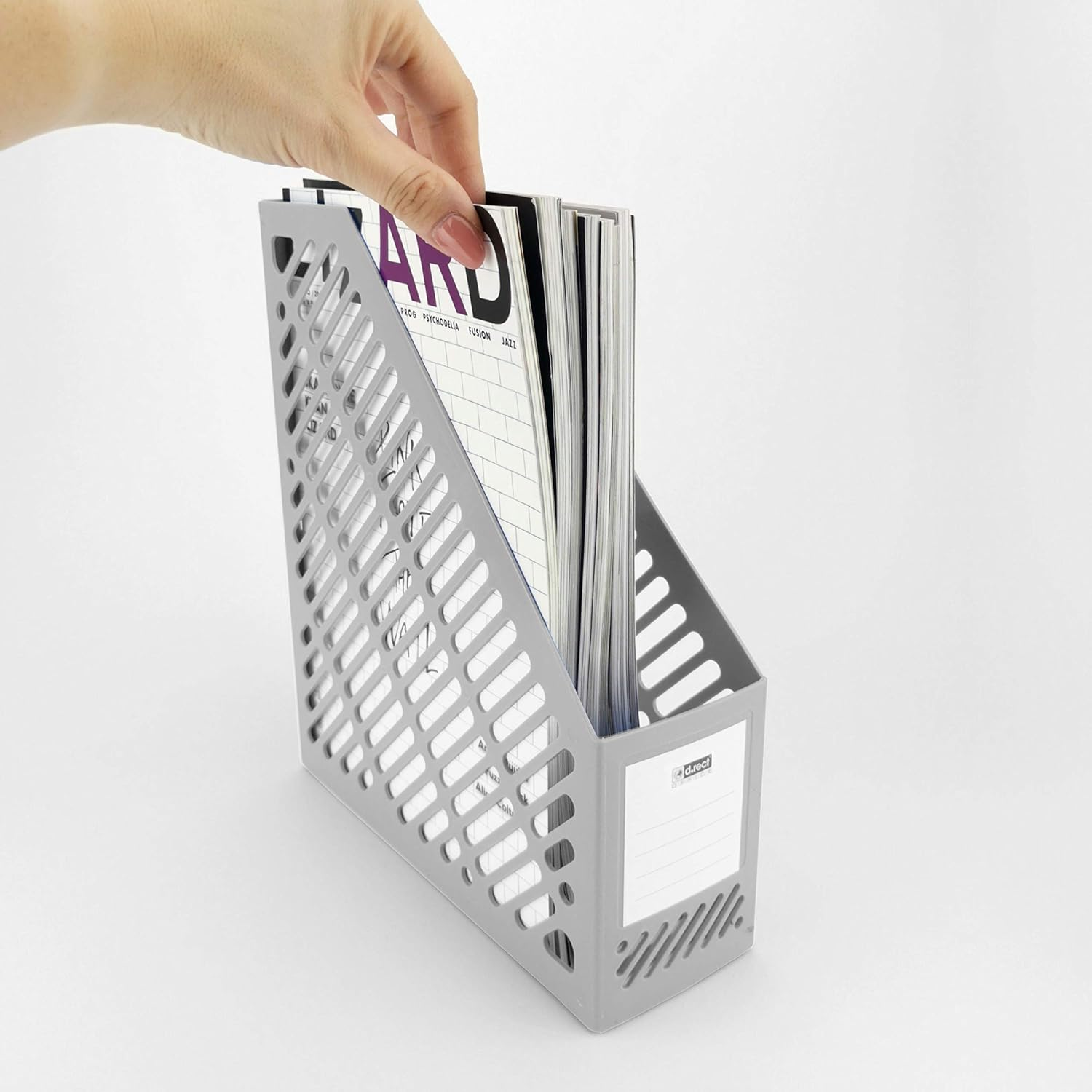 D.RECT Magazine Rack in Classic Design for Organised Storage of Documents, Booklets and Folders up to A4 - C4 Width 90 Mm Grey - Blue image number 4