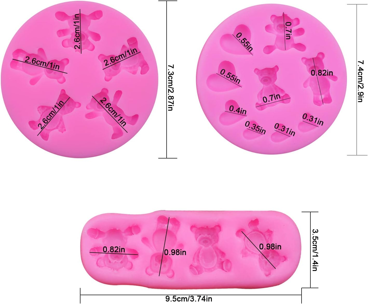 3 Pieces Bear Silicone Mold Valentine&rsquo;S Day Fondant Mold Cute Bear Chocolate Fondant Mold for Chocolate Candy Gum Paste Crafting Polymer Clay Cake Decorating image number 2