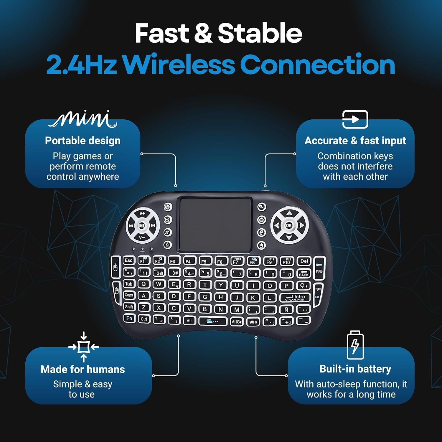 Mini Keyboard Remote Control Touchpad Mouse Combo Controller with RGB Backlit for Android TV Box Smart TV with OS+USB PC Computer Laptop Window OS HTPC Home Theater PC + USB 2.4Ghz Dongle 1Pack image number 3