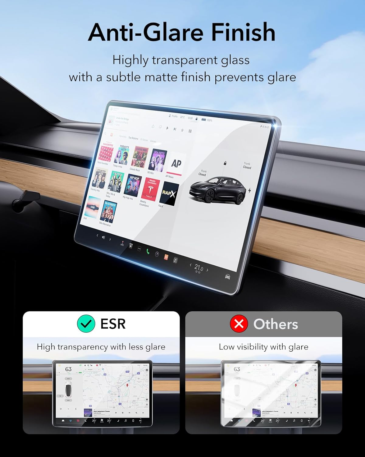 ESR for Tesla Model 3 Highland 2024 Screen Protector, Rear Seat Screen Tempered Protective Film image number 3