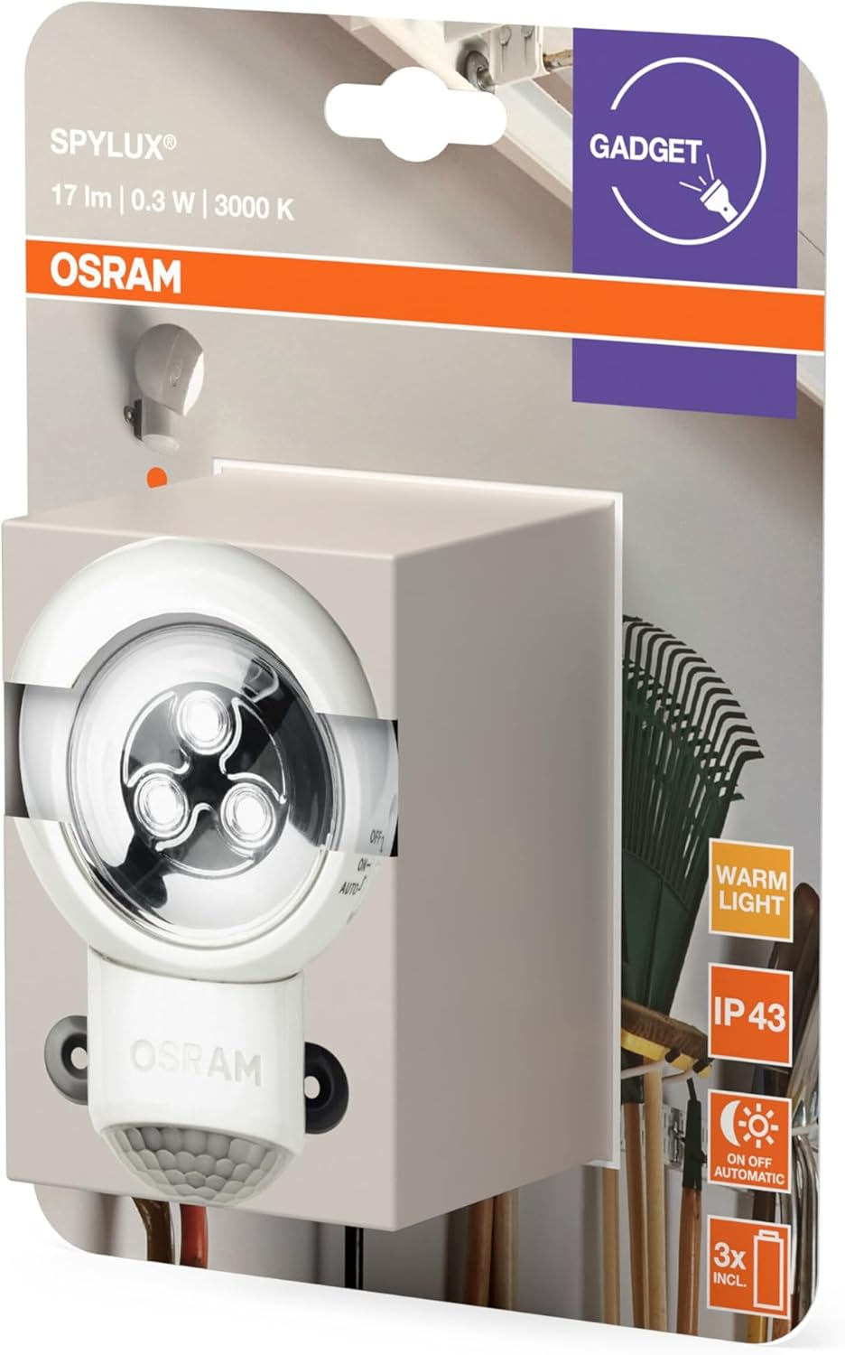 OSRAM LED Motion Sensor Night Light Battery Operated 3000K Warm White IP43 Protection Includes Batteries and Magnetic Holder image number 2
