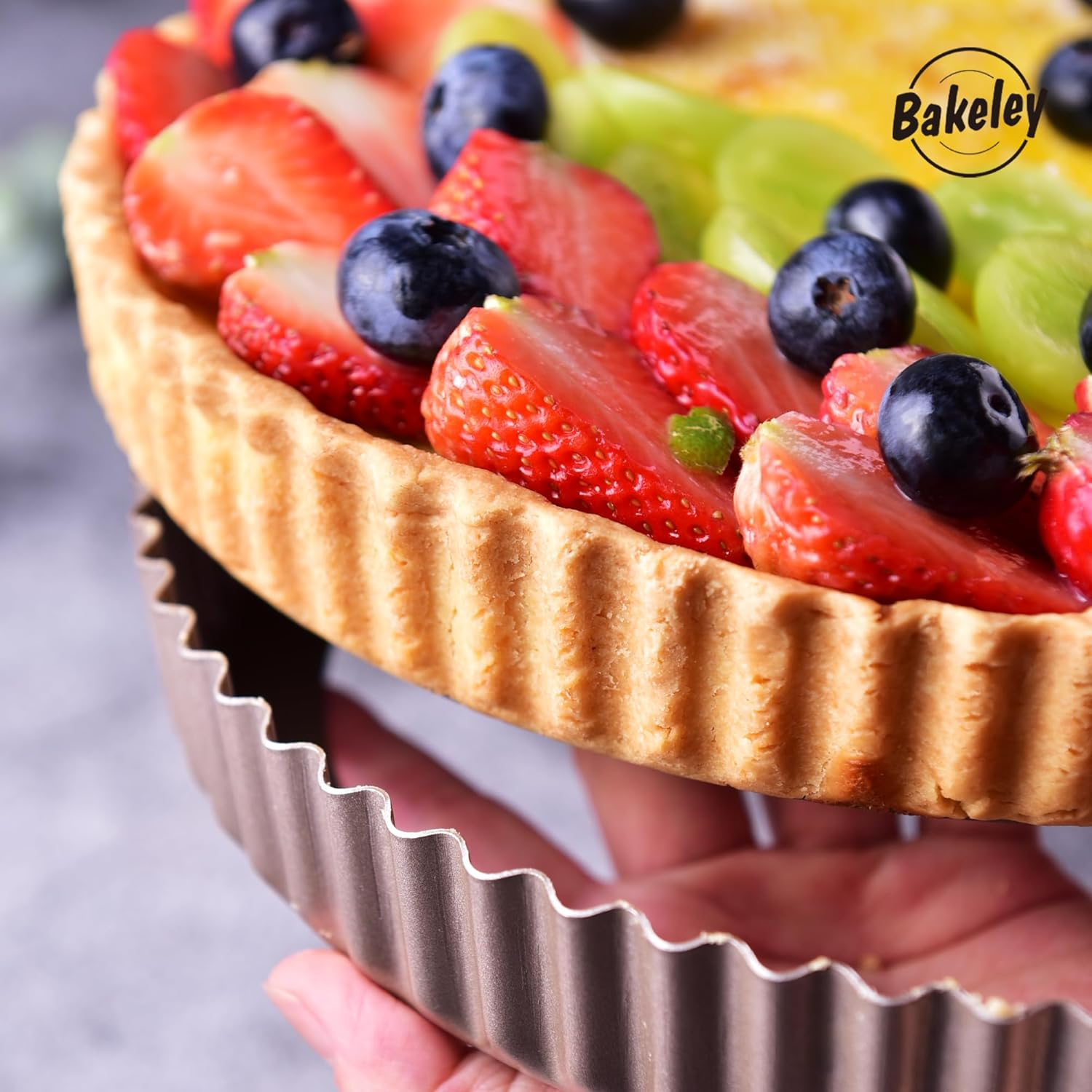 Round Tart Pan with Loose Removable Bottom 25.5Cm, Non-Stick 11-Inch Carbon Steel Quiche Pan for Oven Baking (Champagne Gold) image number 3