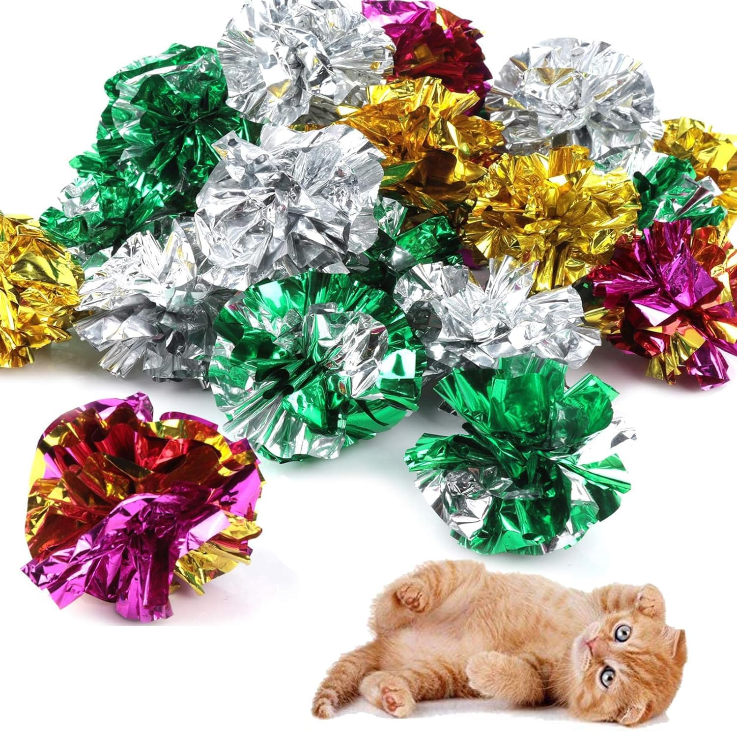 20Pcs 2.4" Crinkle Balls Cat Toys Funny Lightweight Shiny Crinkle Paper Ball Bright Color Paper Ball Kitten Toys Indoor Interactive Toy Ball with Crinkly Sound for Kittens and Adult Cats image number 3