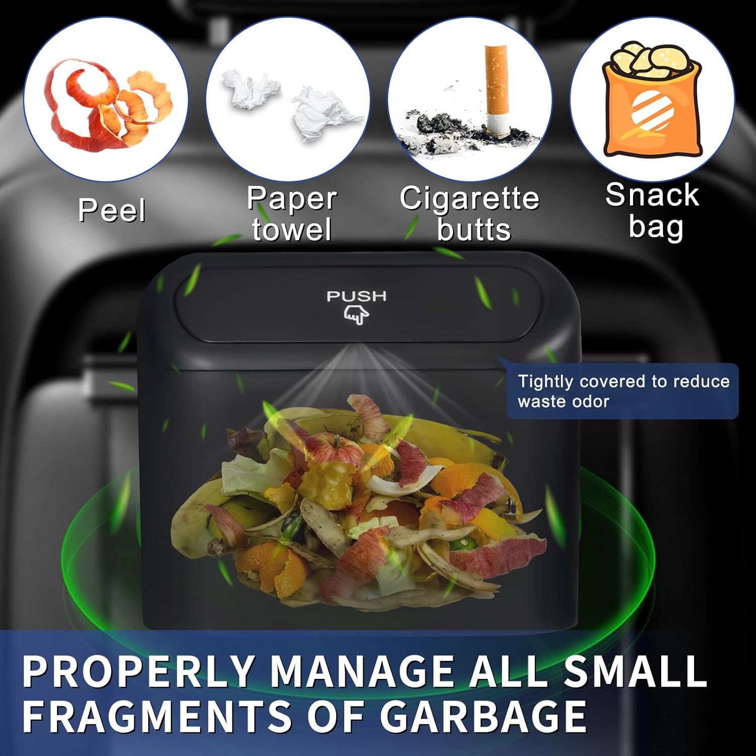 Car Trash Can, Car Bin with Lid, Trash Bags and Car Hooks, Mini Car Garbage Can Small Dustbin Garbage Organizer for Car Office Home