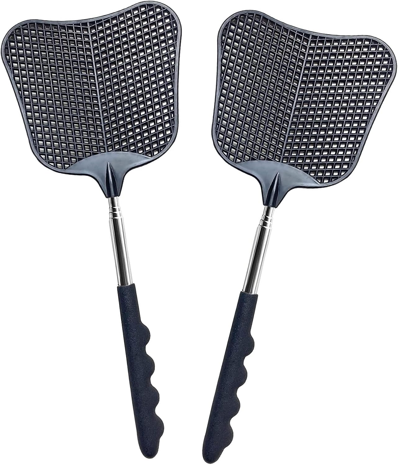 Fly Swatter, 2 Pcs Telescopic Plastic Fly Swatter, Fly Pest Swatter, Flyswatter with Stainless Steel Handle for Indoor Outdoor Classroom Office, Black image number 1