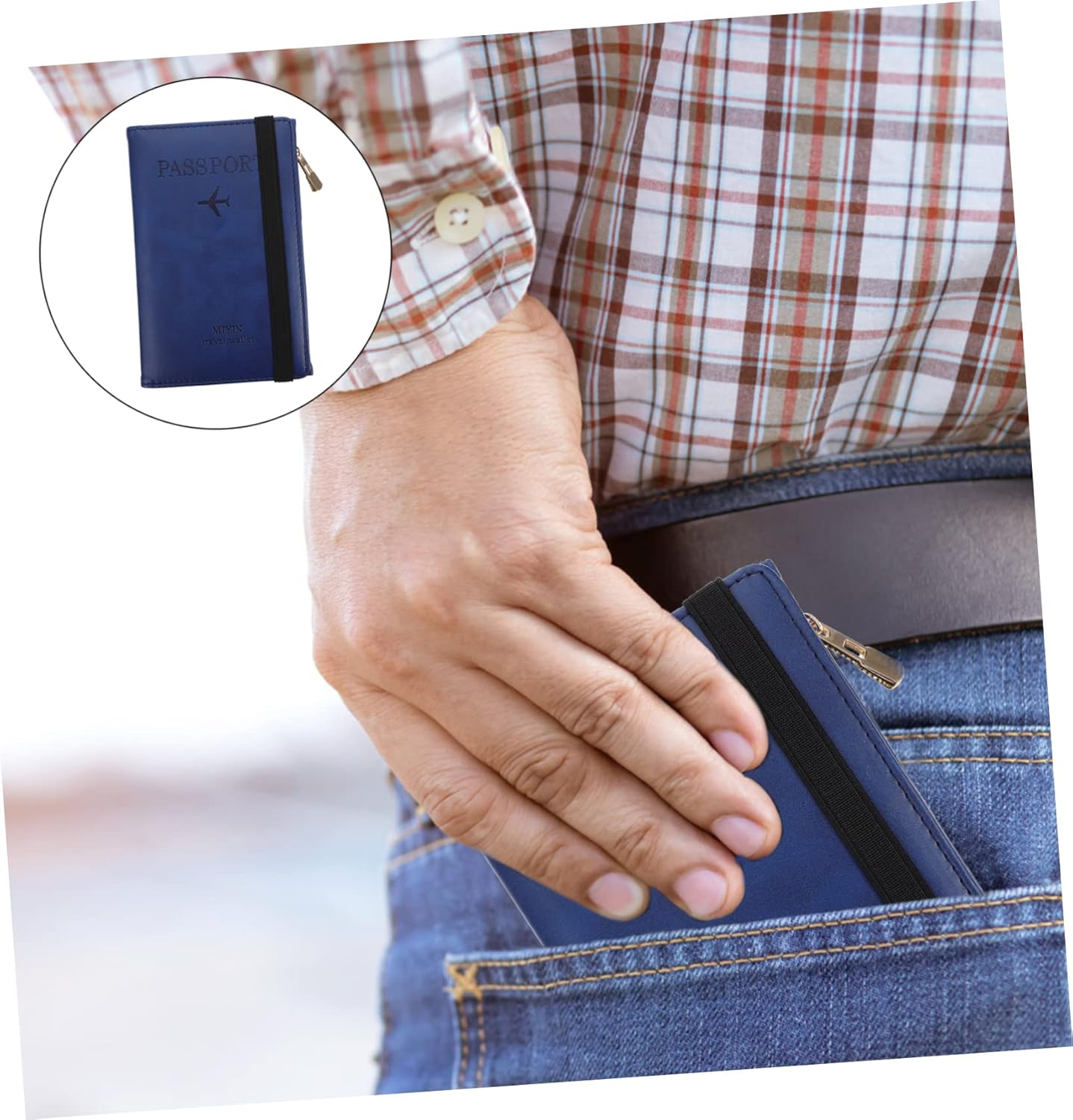 VILLFUL Pu Passport Holder and RFID Blocking Cards Cover, Supple Travel Document Organizer with Name Tag, Short Blue Travel Certificate Protector for Secure Trip in Australia