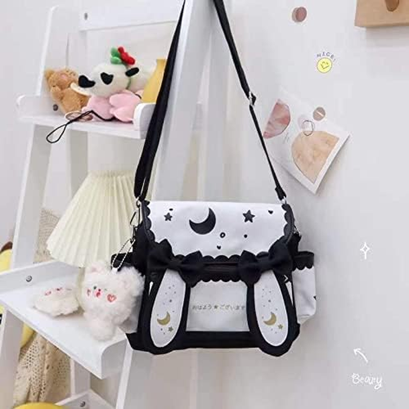 Japanese Kawaii Bunny Ear Backpack with Cute Manga Girl School Backpack Book Bag Satchel Student Cosplay Teen Lolita JK - Black image number 4