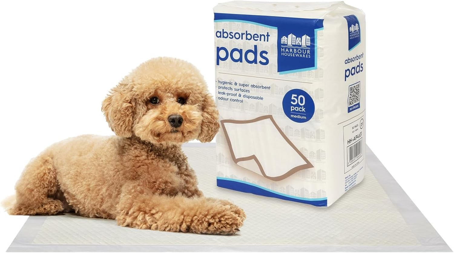Harbour Housewares Disposable Puppy Pads - 45Cm X 60Cm - 50X Medium Absorbent Puppy Training Pads Leak-Proof Pee Pads for Dogs, Cats, Kittens Potty Training Mats