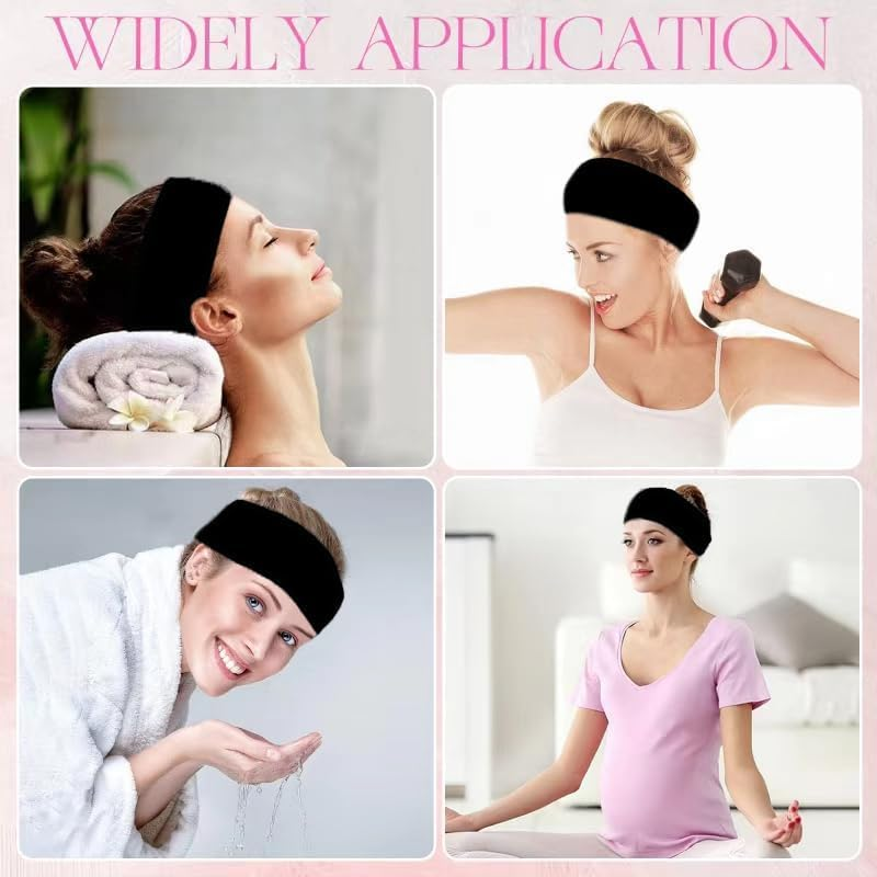 3 Pack Spa Headbands &ndash; Adjustable Skincare & Facial Head Wrap with Non-Slip Tape, Soft Terry Cloth Headband for Washing Face, Makeup, Shower, Yoga & Gym (Black, White, Grey) image number 5