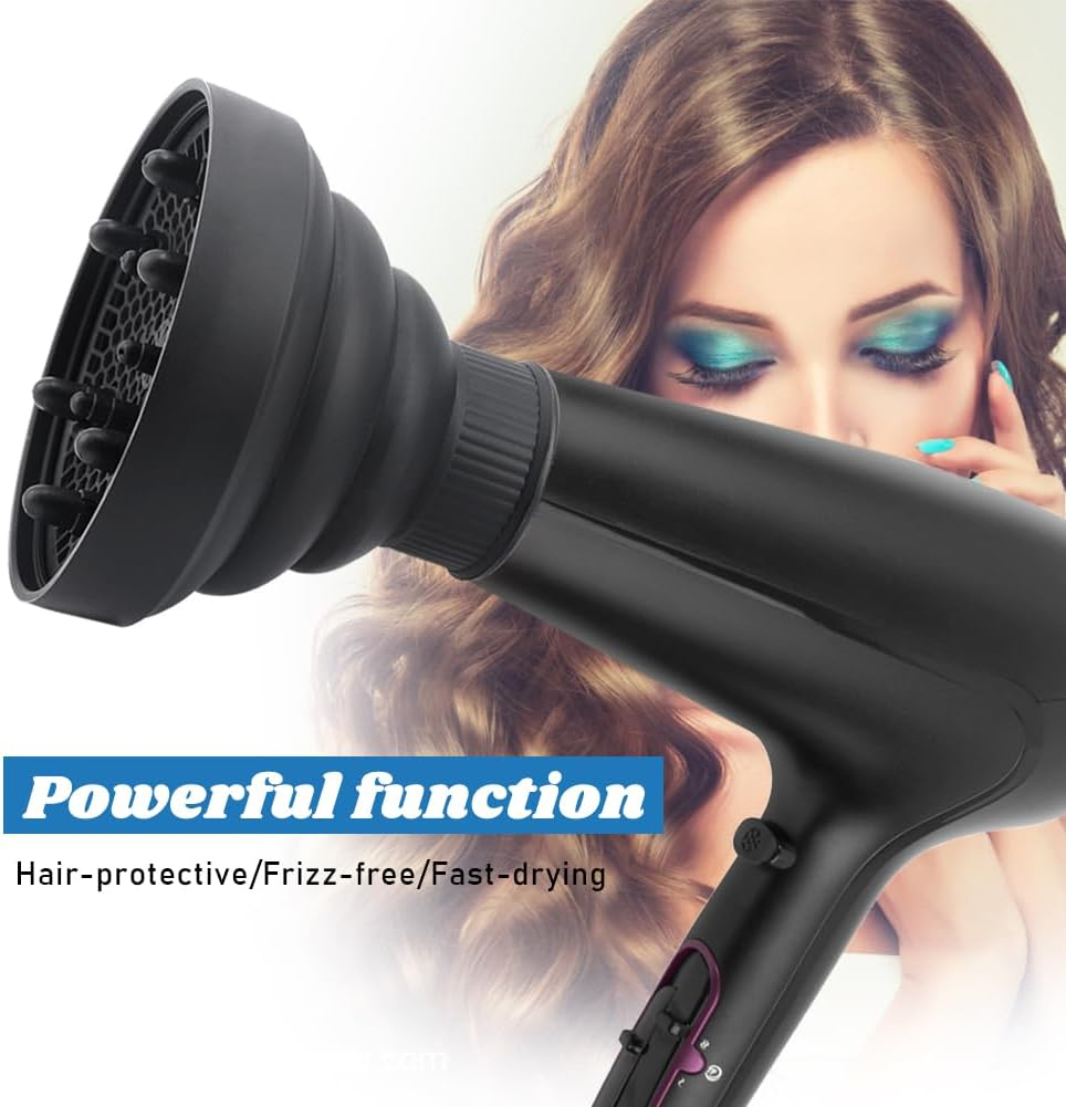 Universal Foldable Hair Dryer Diffuser, Travel Hair Dryer Diffuser Attachment with Comb, Portable Hairs Diffusers Blow Dryers Attachment for Natural Thick Hairs(Color:Black) image number 3