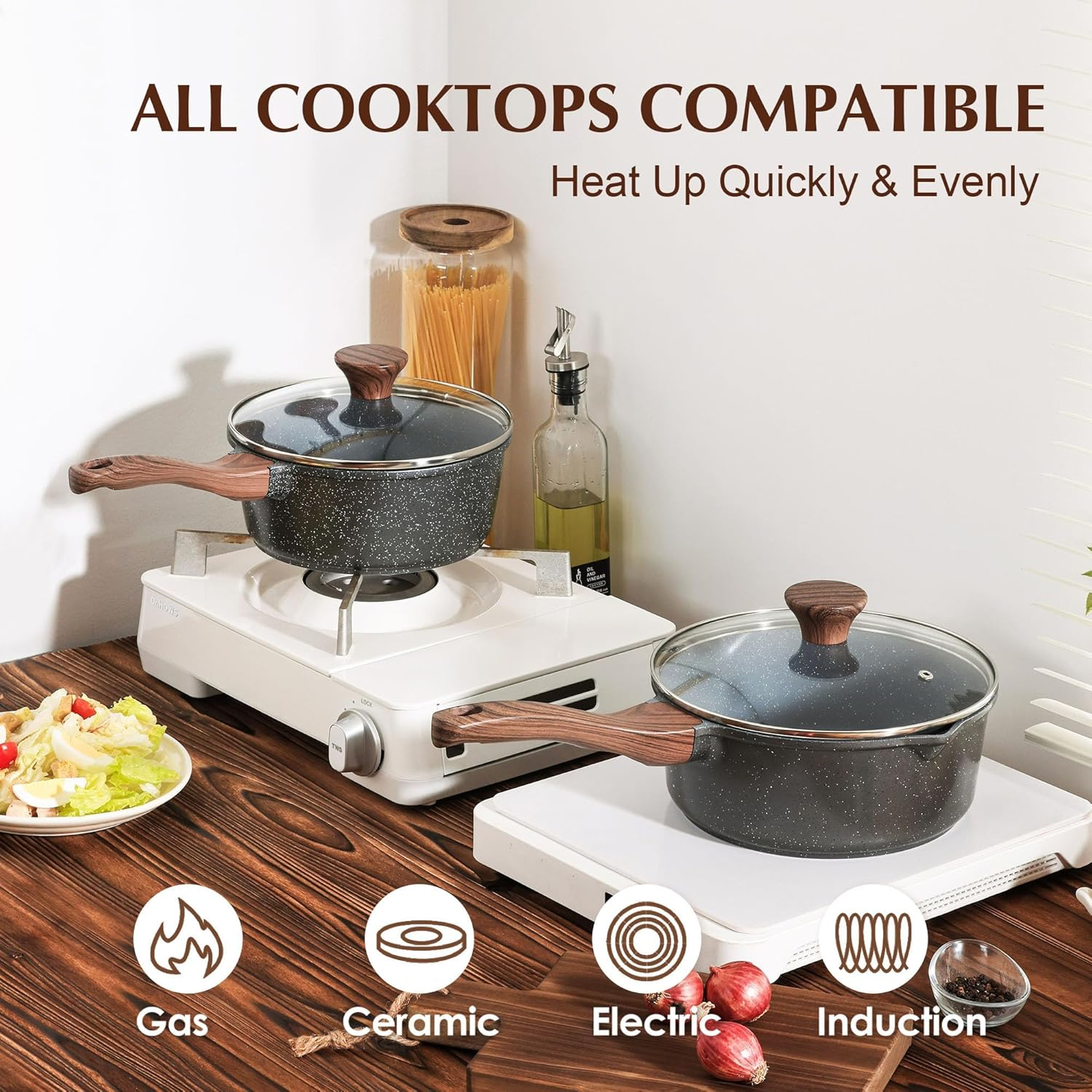 SENSARTE 18 Cm Non-Stick Casserole with Lid, 2 L Small Pot with Swiss Granite Coating, Stay-Cool Handle, Multi-Purpose Sauce Pot, Small Kitchen Cooking Pot, Suitable for Induction Cookers image number 3