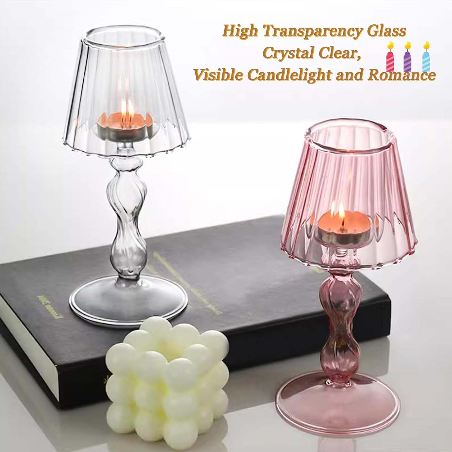 MLKLDOU Glass Candlestick Holder，Candle Holder Desk Lamp Shaped，Glass Tea Light Candlestick for Home Dining Table Office Desk Party Decoration Candle Holder (Transparent) - Transparent image number 3