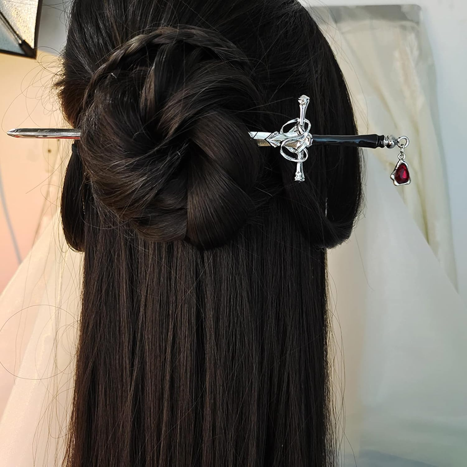 Ancient Style Sword Hair Chopsticks,Chinese Style Hair Pin Sword Hair Sticks for Bun Hair Accessories for Women Girls Long Hair,Gold Black - Gold Black image number 2