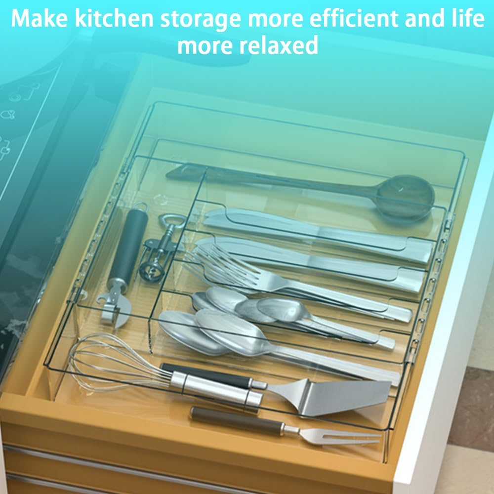 Cutlery Organizer,Expandable Organizer, Cutlery Tray,Drawer Organizer Set, Clear Organizer Tray,For Drawer, Storage Divider for Cosmetic, Bedroom, Office, Kitchen Gadgets image number 6