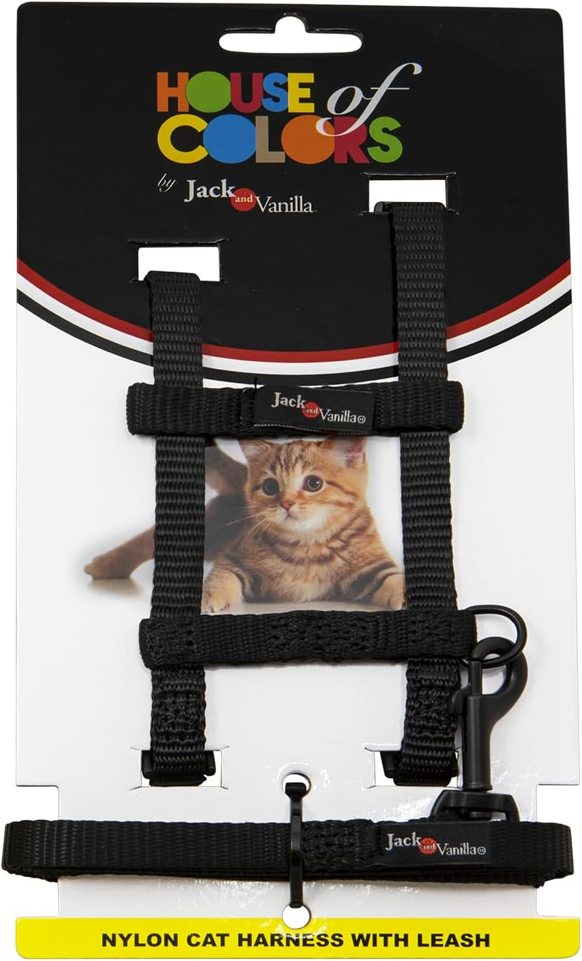 JACK and VANILLA, Ergonomic Cat Harness with Lead, Durable Nylon, Adjustable for Optimal Comfort, Modern Design, Colour Yellow, Size 10 Mm X 120 Cm, Nylon Model