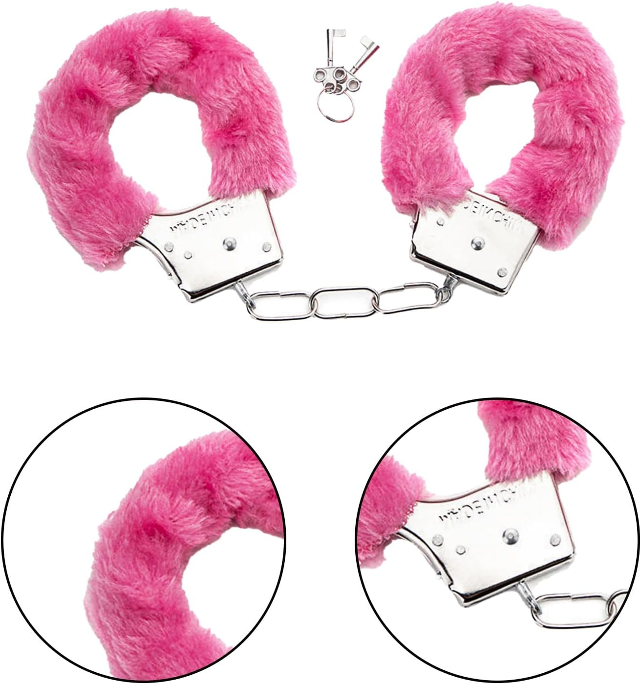 Pink Fur Handcuffs with Keys Fluffy Soft Silver Comfortable Handcuffs Fancy Dress Police Accessory Police Handcuffs Toy for Halloween Christmas Valentine&rsquo;S Party