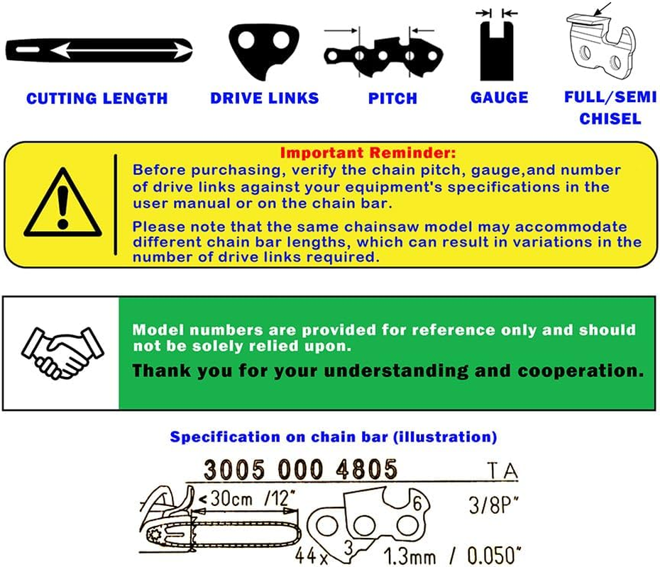 ABOVE LAND LB 3Pcs 10 Inch Bar Length Chainsaw Chain 3/8" LP Pitch 0.050" Gauge 40 Drive Links Semi Chisel Compartible for Makita UC2500DWB DC231T BUC250 UC250DW8 Compartible for Ozito PCS-254