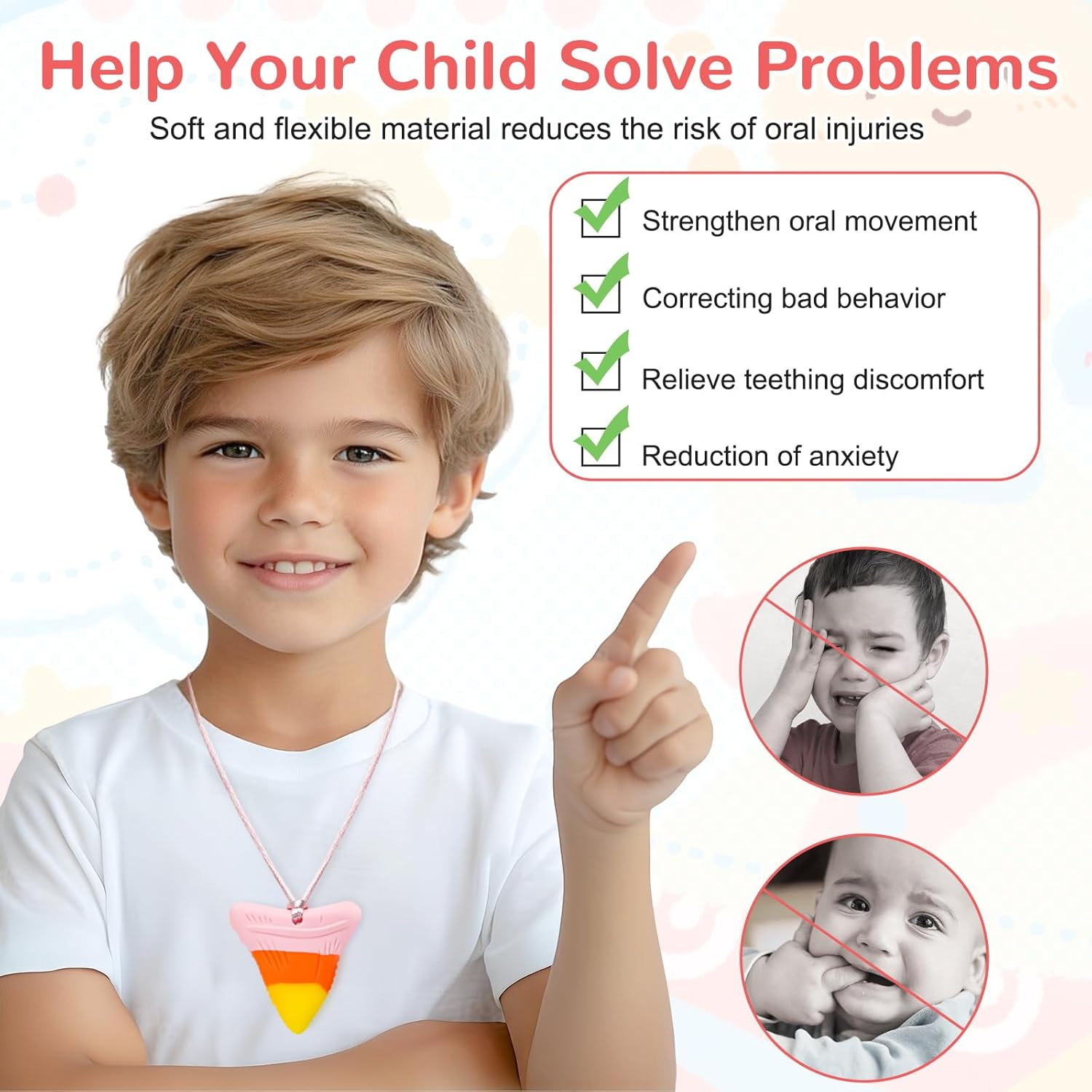 Chew Necklaces for Adults and Babies - Rainbow Building Blocks 5 Piece Set, Bpa-Free Silicone Sensory Chew Necklaces for Anxiety Relief, Easy to Hold, with Massage Blocks to Relieve Teething Pain