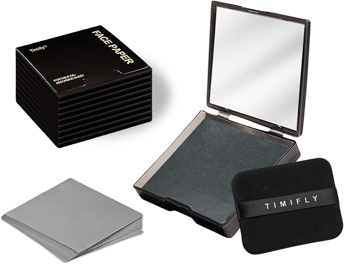 Sgphrzlt 1000Pcs Oil Blotting Absorbing Sheets for Face with Puff & Mirror, Powerful Makeup Blotting Absorption Paper for Oily Skin, Oil Control Film Absorbent Pad Wipes for Face, Black