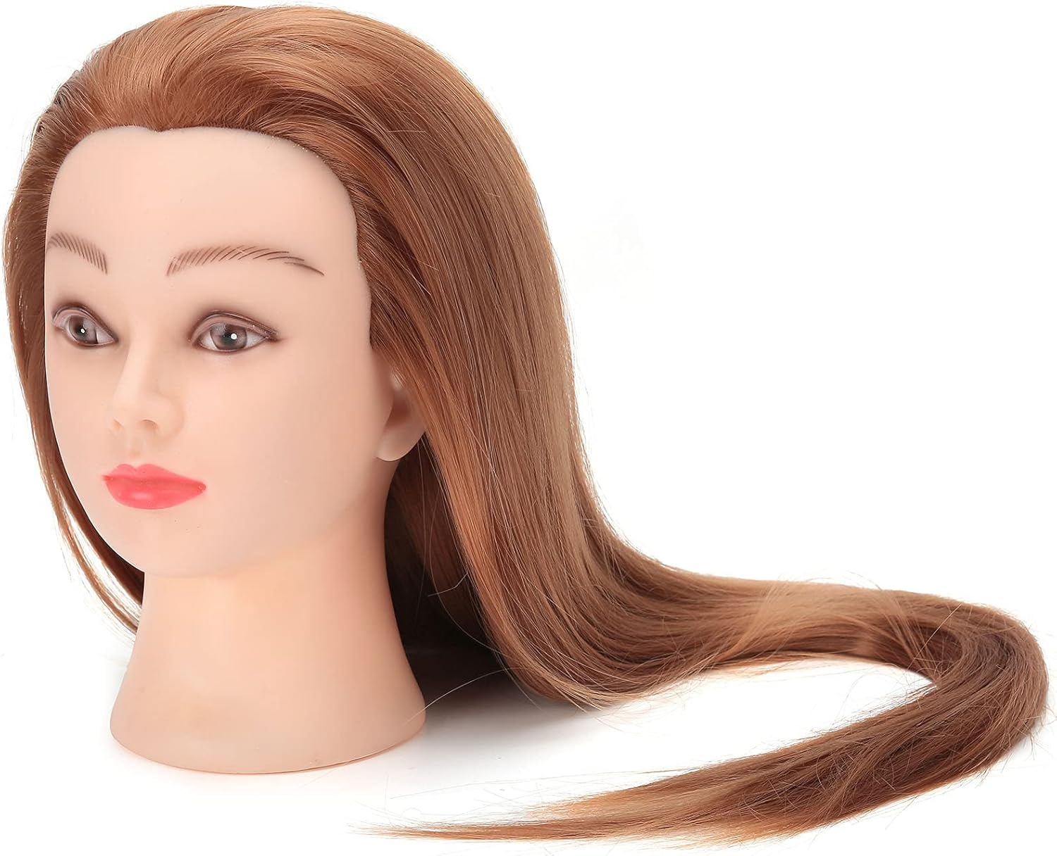 Synthetic Fiber Mannequin Head Hairdresser Training Head, Thick Hair, High-Temperature, Suitable for Practice Cutting, Braiding, Designing, with Table Clamp Stand image number 2