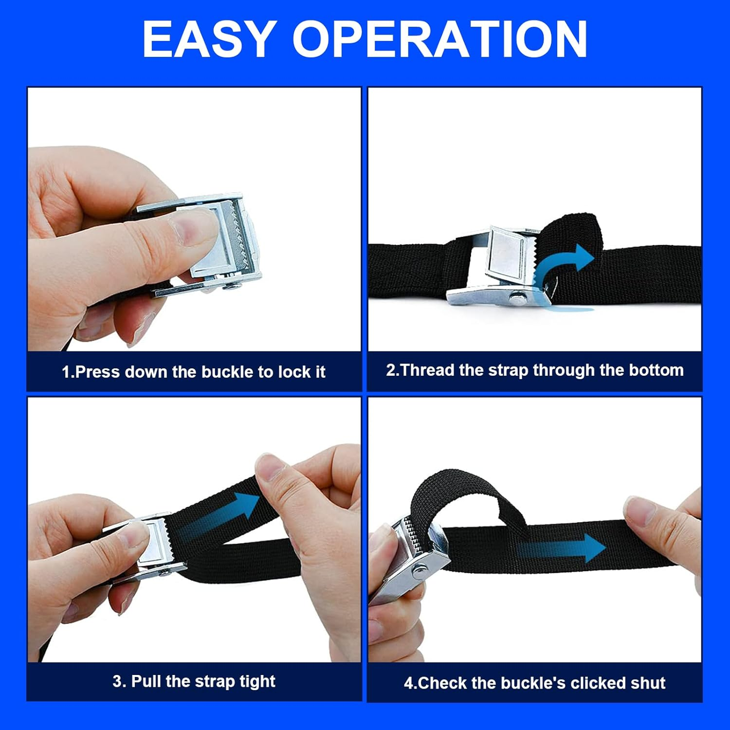 Lashing Straps, 2PCS Tie down Straps, 2.5Cm X 3 M Adjustable Cam Buckle Straps, Heavy Duty Secure Straps up to 260Lbs for Motorcycle, Cargo, Trucks,Trailer,Luggage image number 2