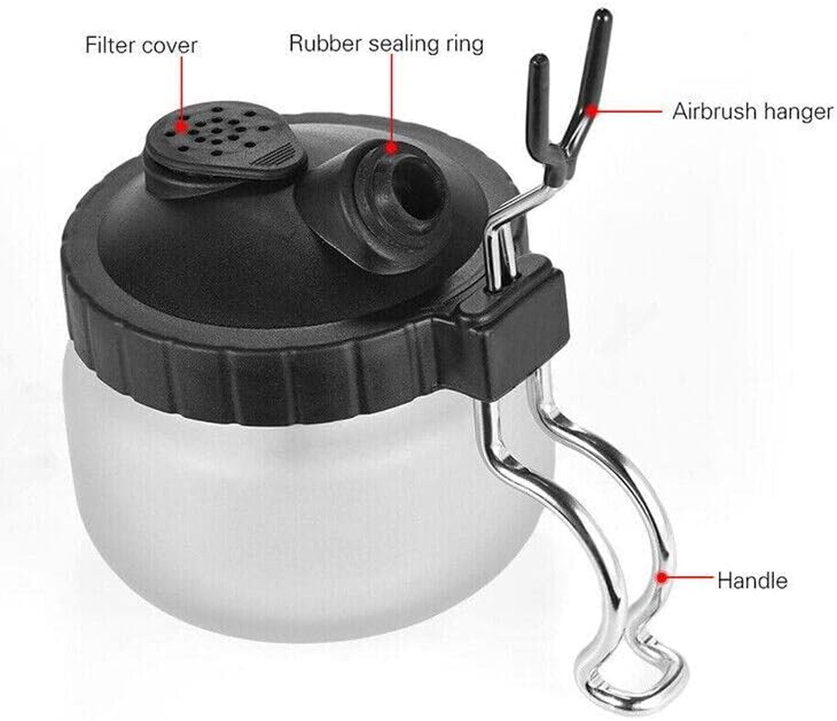 Airbrush Cleaner Air Brush Cleaning Pot Stand Glass Bottle Holder Jar 304Ml, Integrated Holder, Metal Handle, Filter Cap, 10X10X10Cm Size image number 6