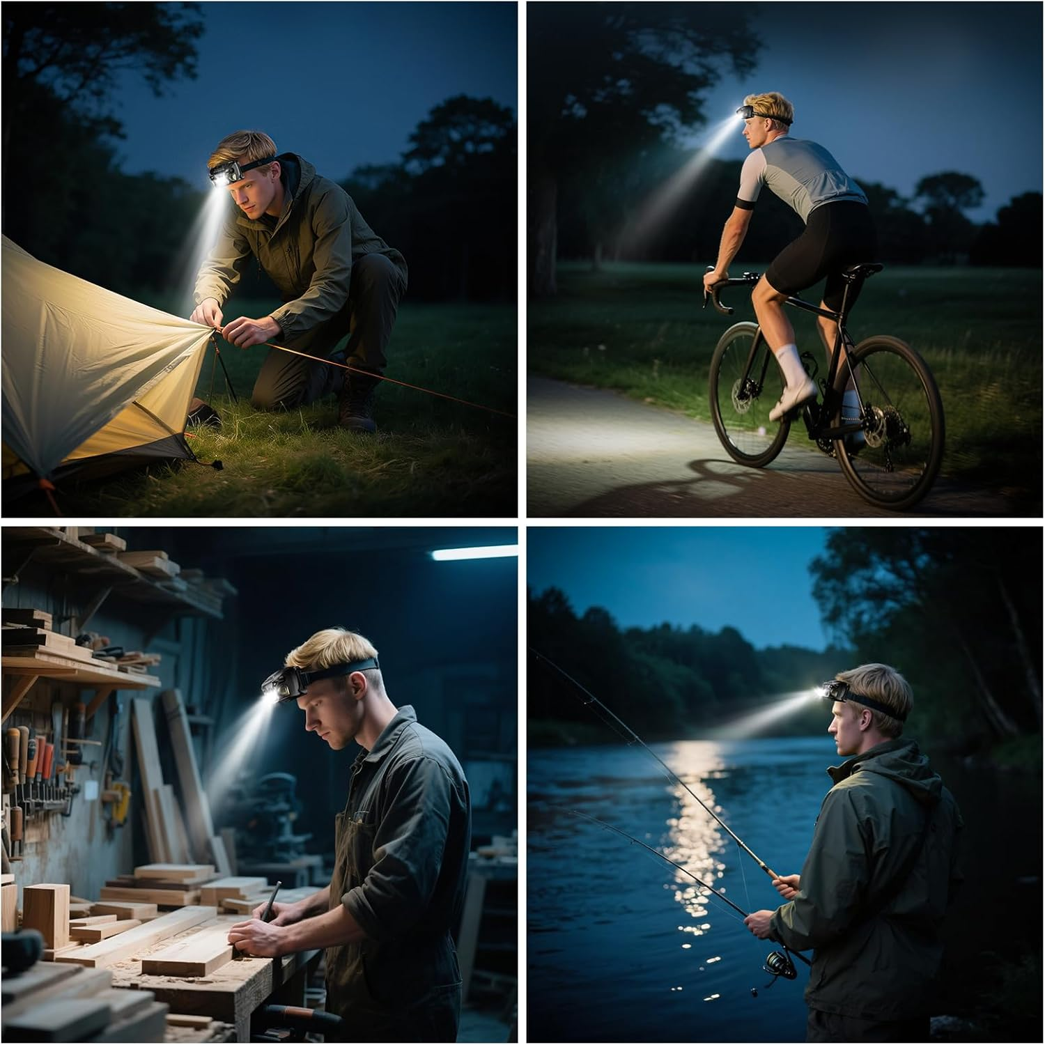 Headlamp Head Torch Rechargeable, Lightweight Bright Led, Super Bright Waterproof LED Headlamp with Red Warning Lights, 6 Lighting Modes, 30 Hours Runtime Flashlight for Cycling Running Camping