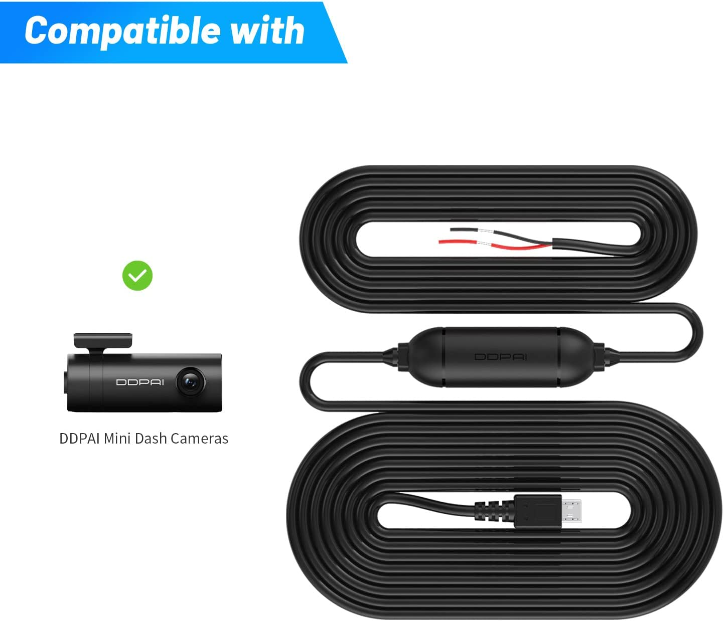 DDPAI Dash Cam Hard Wire Kit, 11.5Ft Micro USB Port for Mini Pro Dashcam Converts 12V-24V to 5V/2.5A W/Fuse Kit, Installation Tool, Low Voltage Protection for 24Hrs Parking Mode