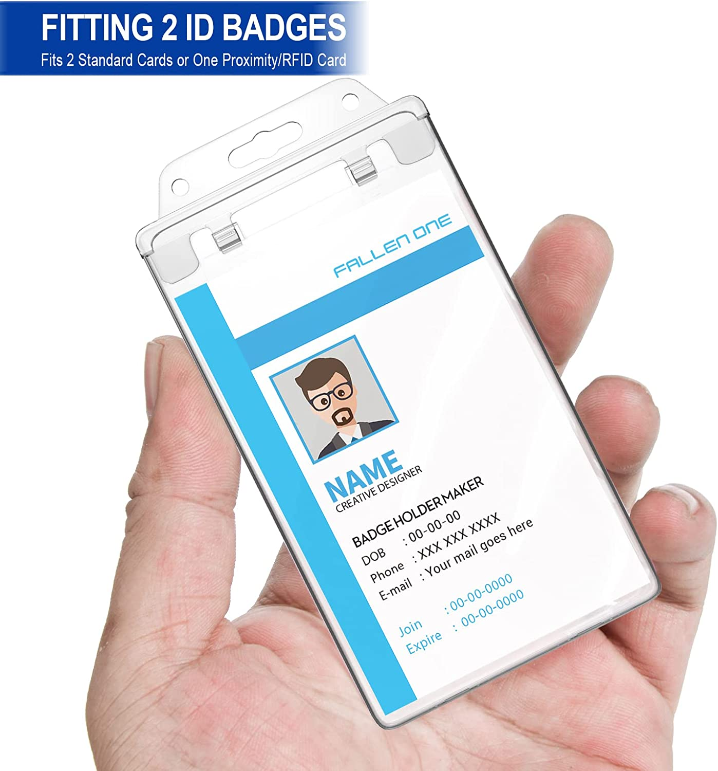 2 Packs Clear Hard Badge Holder,Plastic Locking Id Badge Holder, for School, Festival, Event image number 1