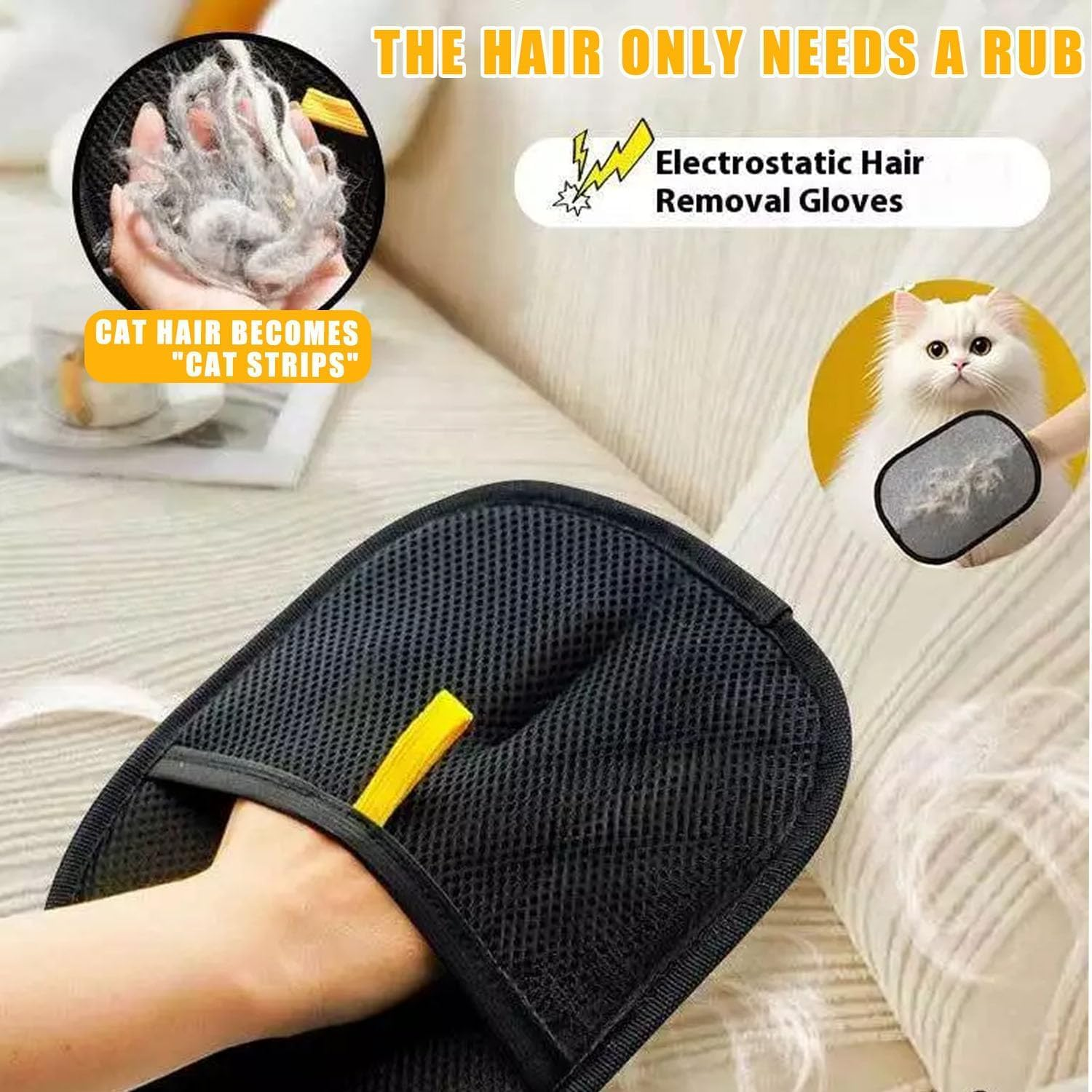 Pet Hair Removal Glove for Cats & Dogs, Upgrade Efficient Grooming Gloves for Pet Hair, Reusable Cat & Dog Hair Remover for Couch, Furniture, Carpet, Curtain (2PCS) - 1Pc image number 4