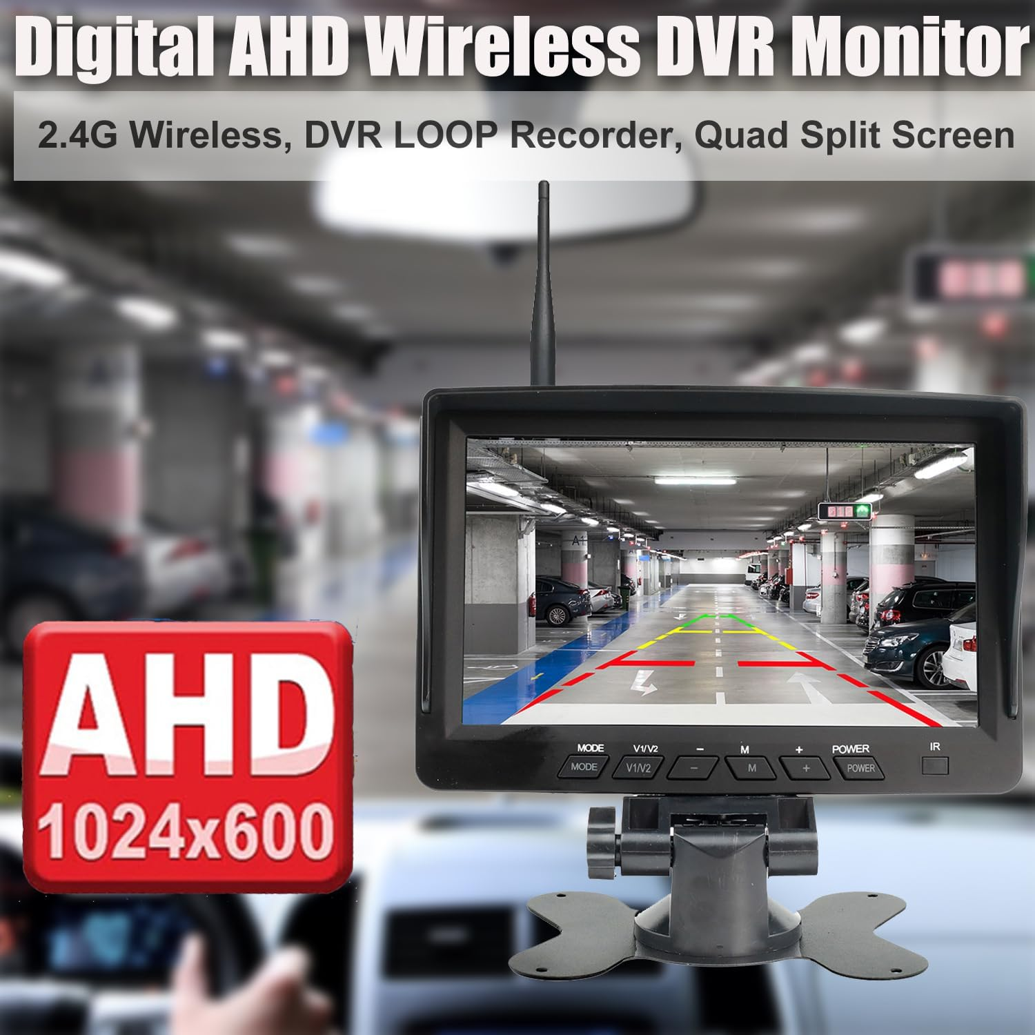 Vanxse Vehicle 720P Digital Wireless Backup Camera System 1024X600 7Inch AHD IPS Monitor DVR Loop Recorder+Ip69K Waterproof IR Wireless Reversing Camera Dash Camera for Truck Bus RV Trailer Car image number 5